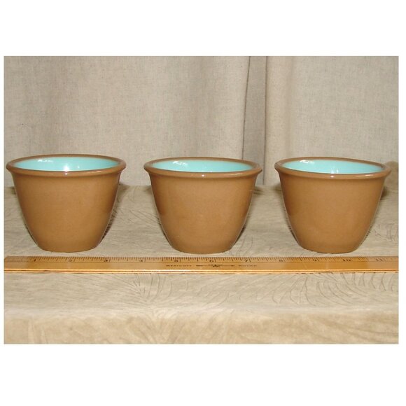 Vtg Chateau Buffet Lot of 3 CUSTARD CUPS/Ramekins, Turquoise, TST Taylor Smith - Picture 2 of 5